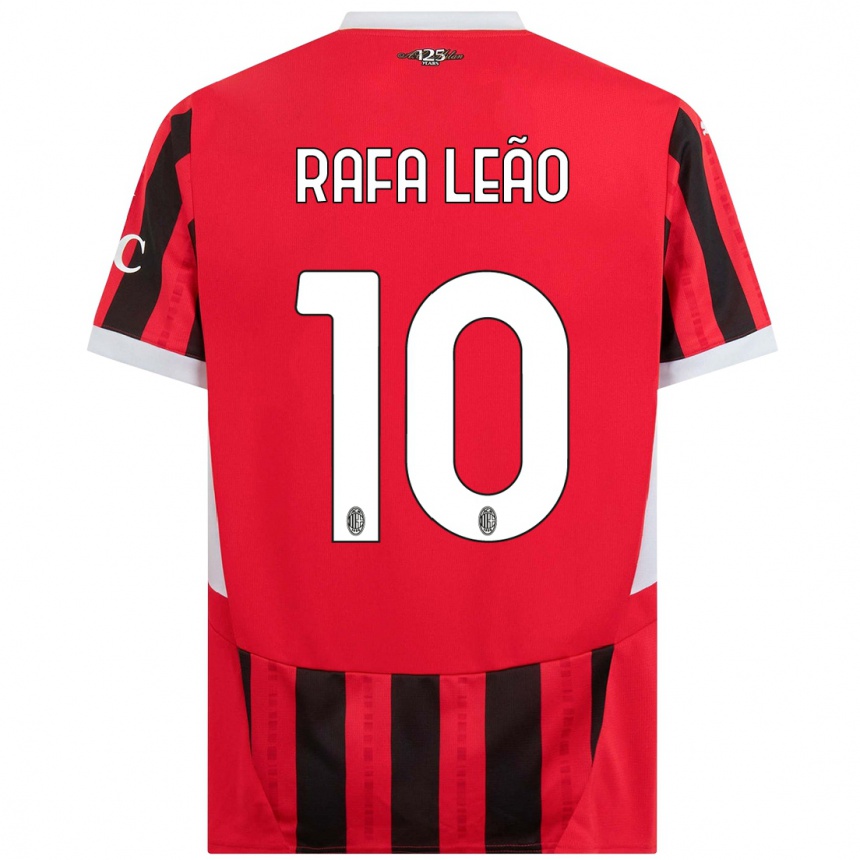 Kinder Fußball Rafael Leao #10 Rot Schwarz Heimtrikot Trikot 2024/25 T-Shirt Luxemburg