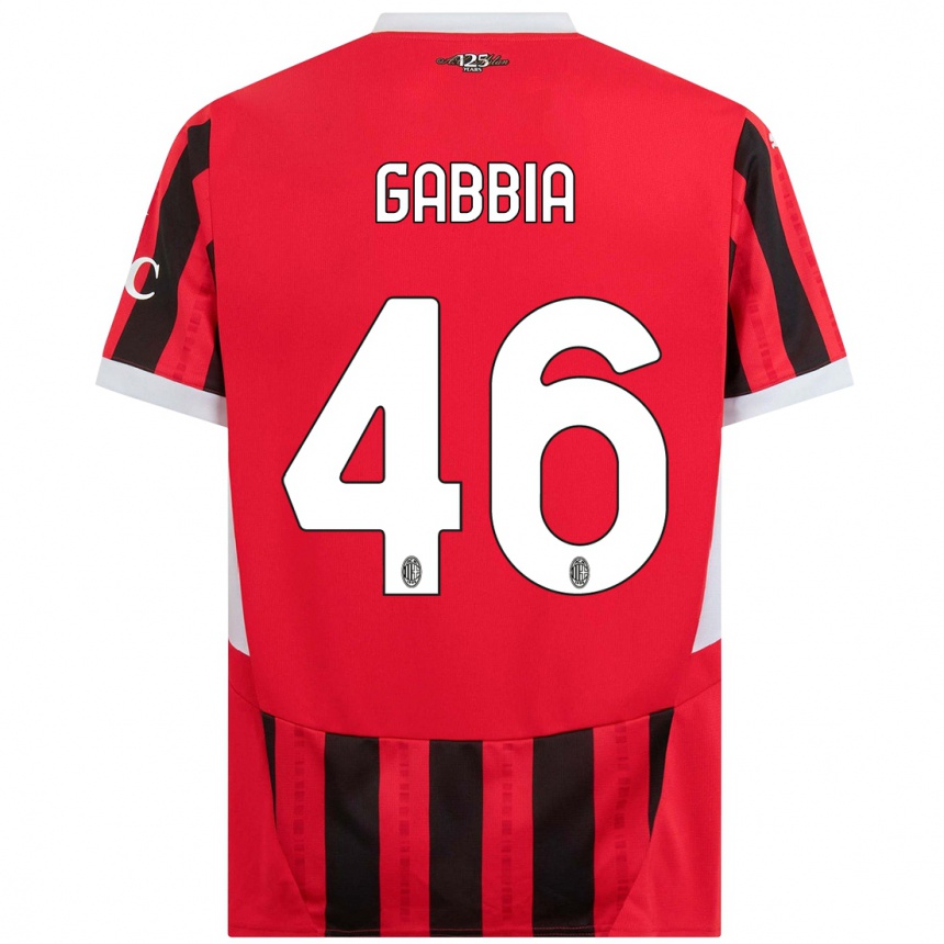 Kinder Fußball Matteo Gabbia #46 Rot Schwarz Heimtrikot Trikot 2024/25 T-Shirt Luxemburg