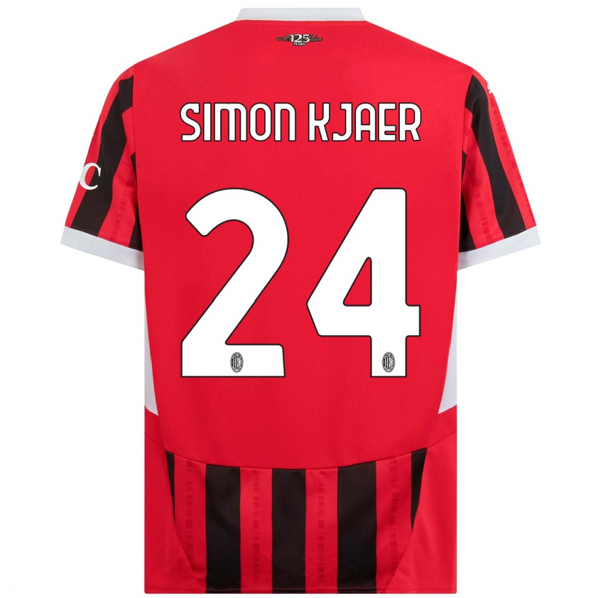 Kinder Fußball Simon Kjaer #24 Rot Schwarz Heimtrikot Trikot 2024/25 T-Shirt Luxemburg