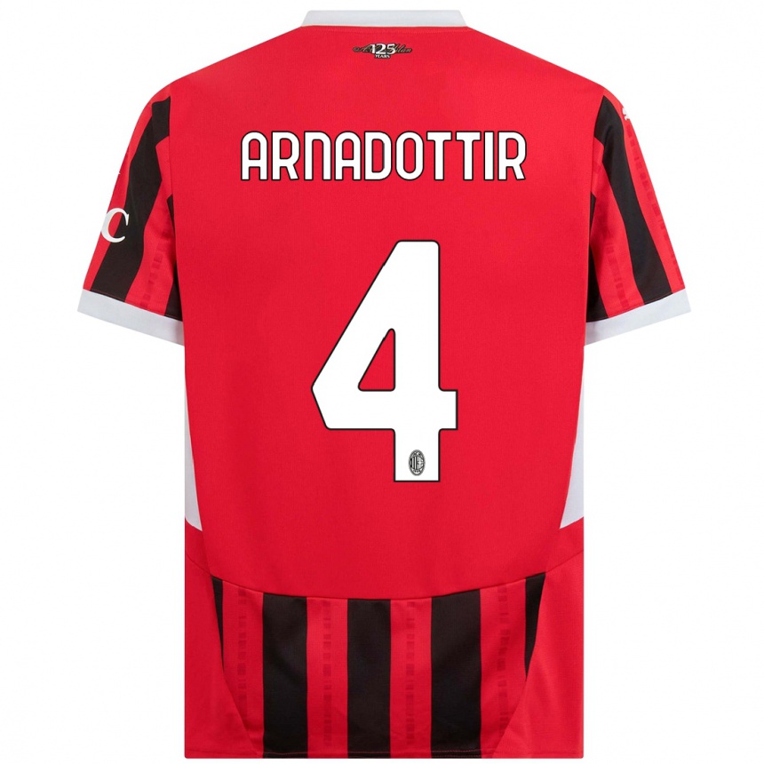 Kinder Fußball Guony Arnadottir #4 Rot Schwarz Heimtrikot Trikot 2024/25 T-Shirt Luxemburg