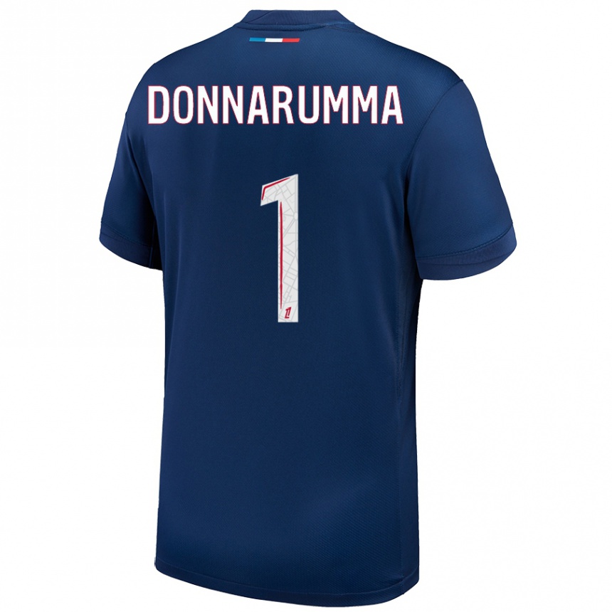 Kinder Fußball Gianluigi Donnarumma #1 Marineblau Weiß Heimtrikot Trikot 2024/25 T-Shirt Luxemburg