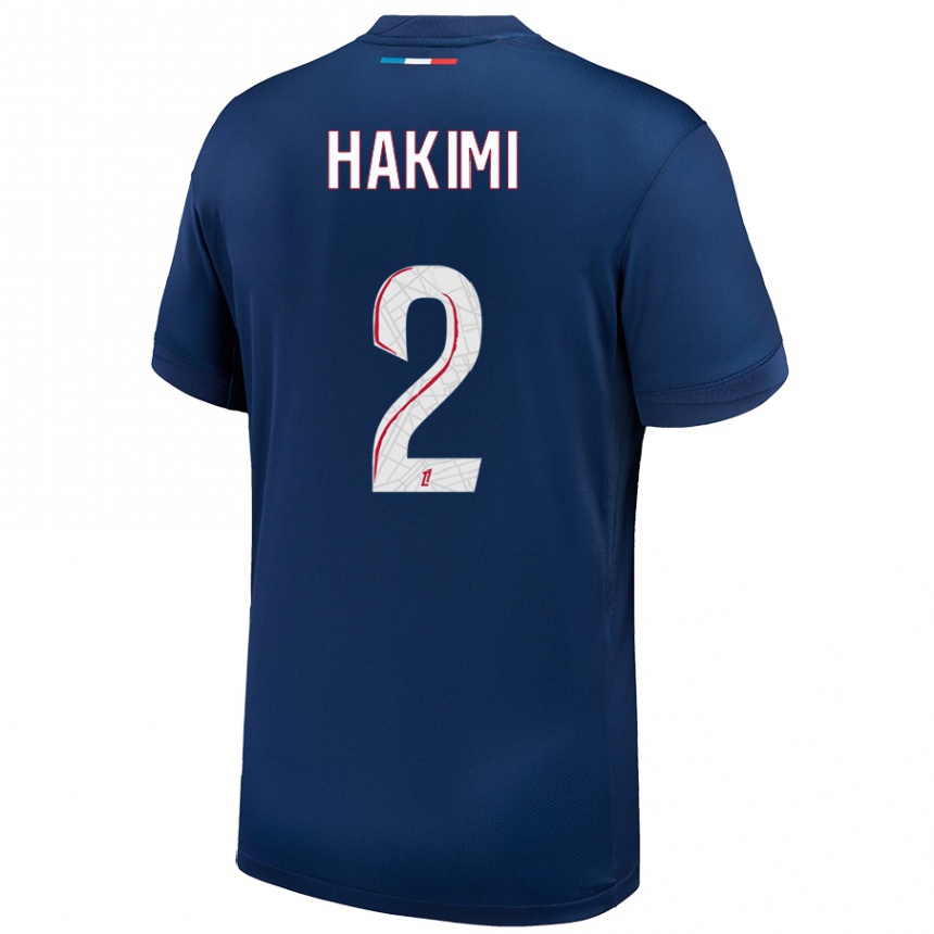 Kinder Fußball Achraf Hakimi #2 Marineblau Weiß Heimtrikot Trikot 2024/25 T-Shirt Luxemburg