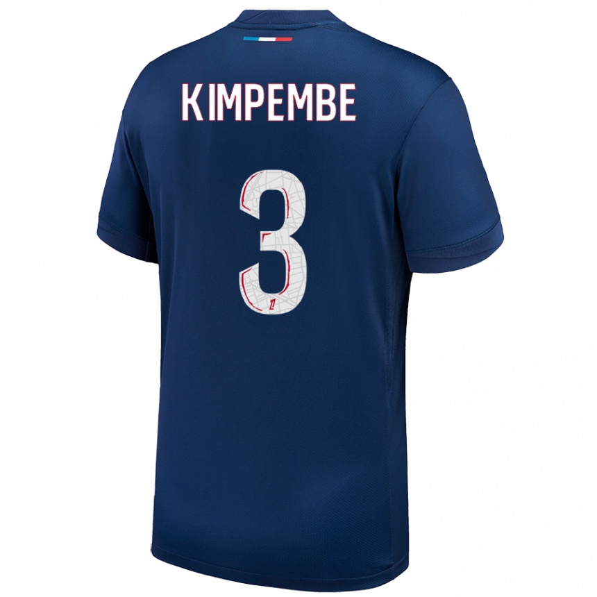 Kinder Fußball Presnel Kimpembe #3 Marineblau Weiß Heimtrikot Trikot 2024/25 T-Shirt Luxemburg