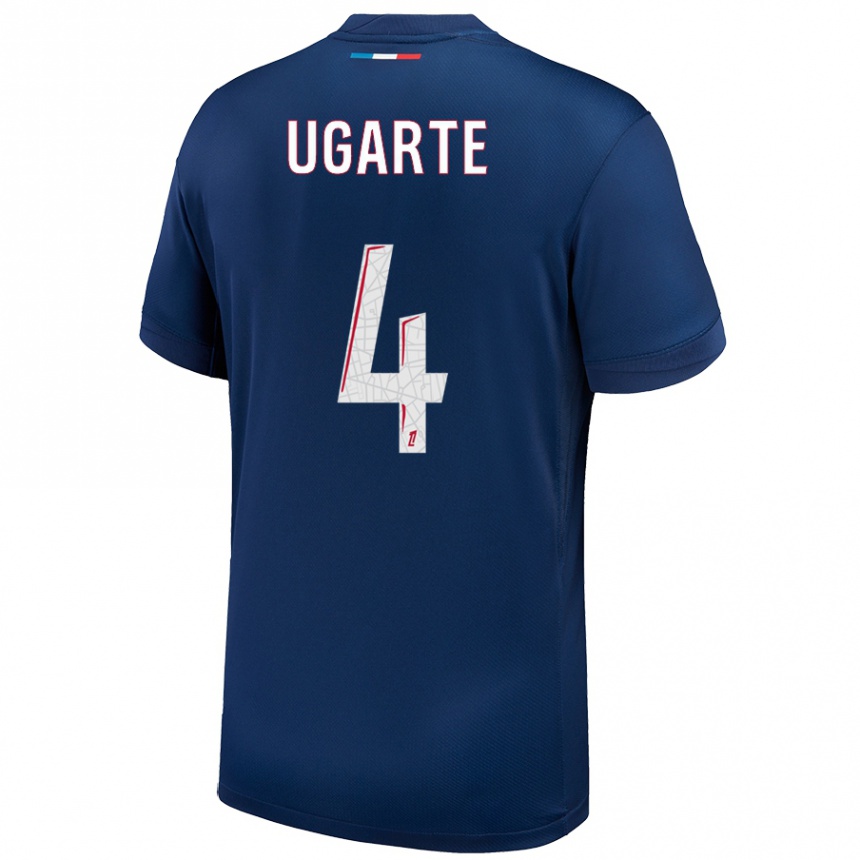 Kinder Fußball Manuel Ugarte #4 Marineblau Weiß Heimtrikot Trikot 2024/25 T-Shirt Luxemburg