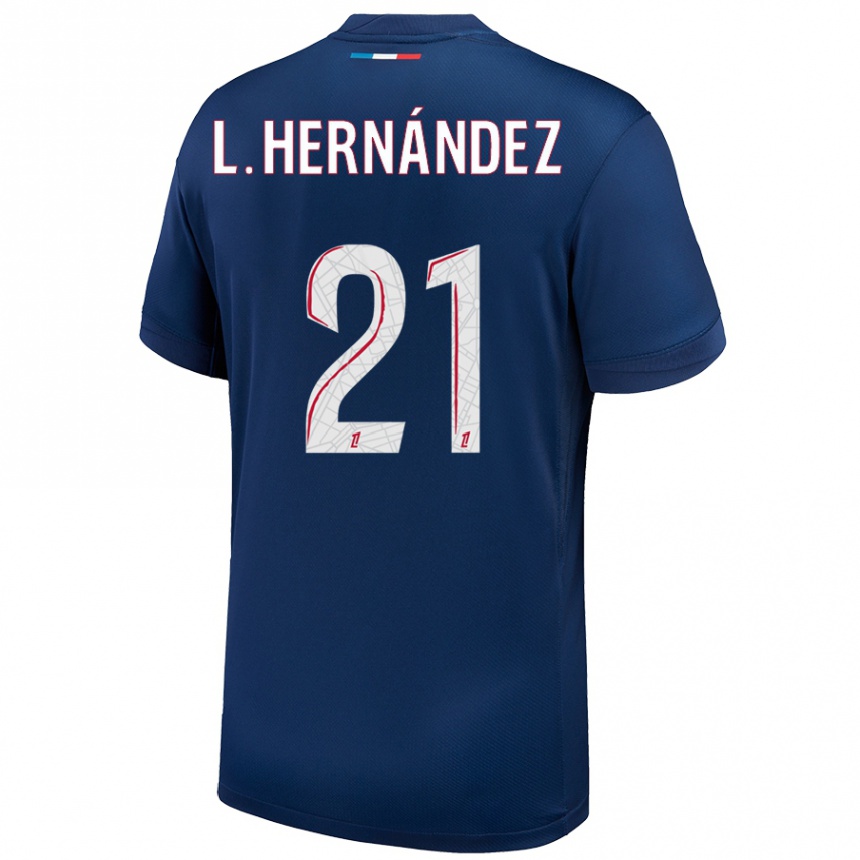 Kinder Fußball Lucas Hernandez #21 Marineblau Weiß Heimtrikot Trikot 2024/25 T-Shirt Luxemburg