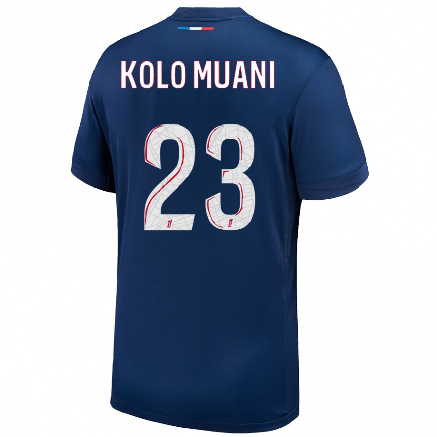 Kinder Fußball Randal Kolo Muani #23 Marineblau Weiß Heimtrikot Trikot 2024/25 T-Shirt Luxemburg