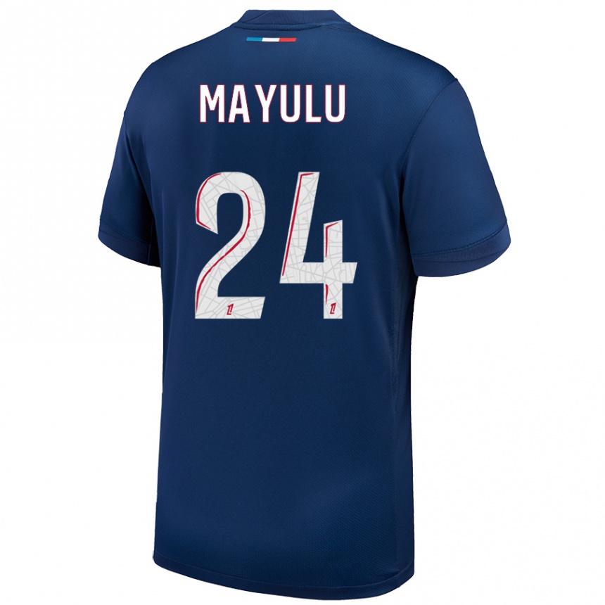 Kinder Fußball Senny Mayulu #24 Marineblau Weiß Heimtrikot Trikot 2024/25 T-Shirt Luxemburg