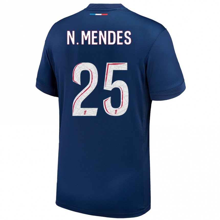 Kinder Fußball Nuno Mendes #25 Marineblau Weiß Heimtrikot Trikot 2024/25 T-Shirt Luxemburg