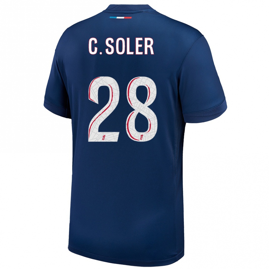 Kinder Fußball Carlos Soler #28 Marineblau Weiß Heimtrikot Trikot 2024/25 T-Shirt Luxemburg