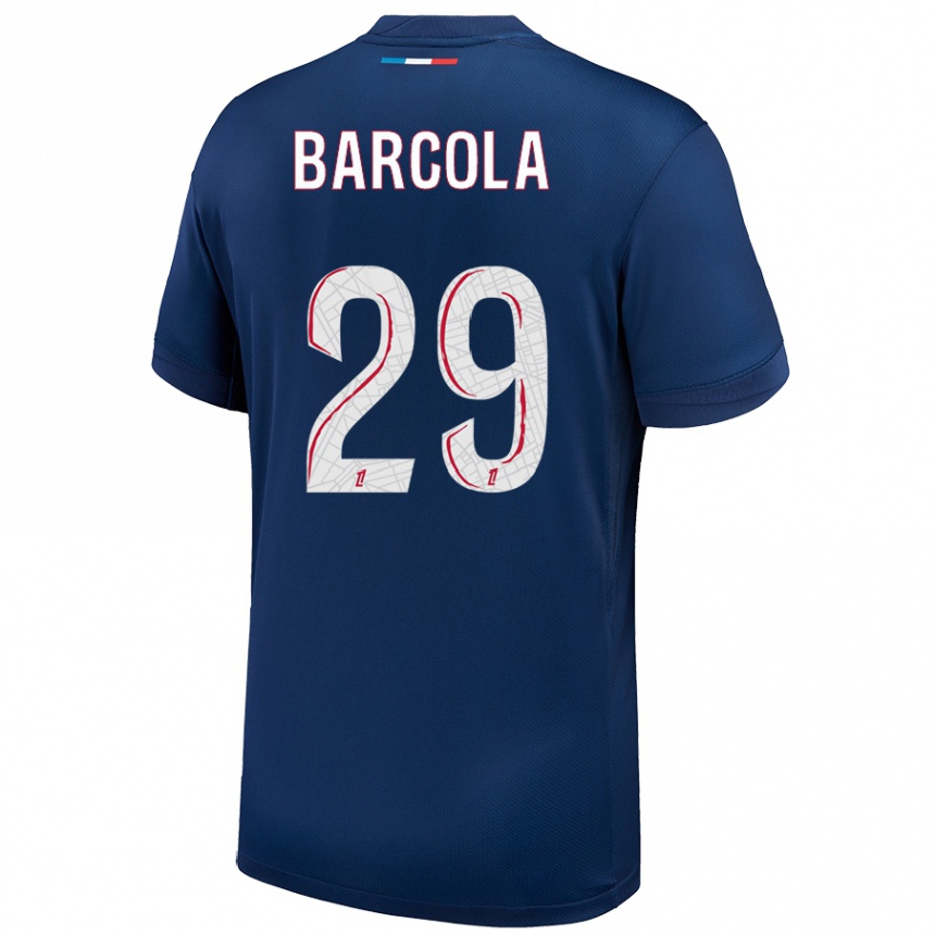 Kinder Fußball Bradley Barcola #29 Marineblau Weiß Heimtrikot Trikot 2024/25 T-Shirt Luxemburg