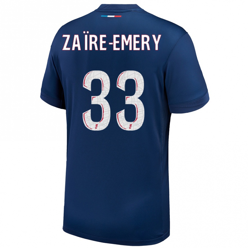 Kinder Fußball Warren Zaire Emery #33 Marineblau Weiß Heimtrikot Trikot 2024/25 T-Shirt Luxemburg