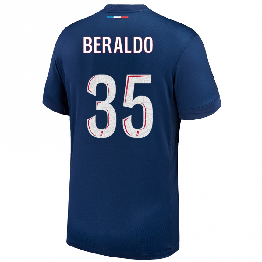 Kinder Fußball Lucas Beraldo #35 Marineblau Weiß Heimtrikot Trikot 2024/25 T-Shirt Luxemburg