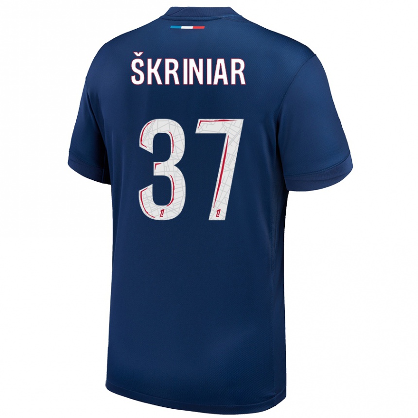 Kinder Fußball Milan Skriniar #37 Marineblau Weiß Heimtrikot Trikot 2024/25 T-Shirt Luxemburg