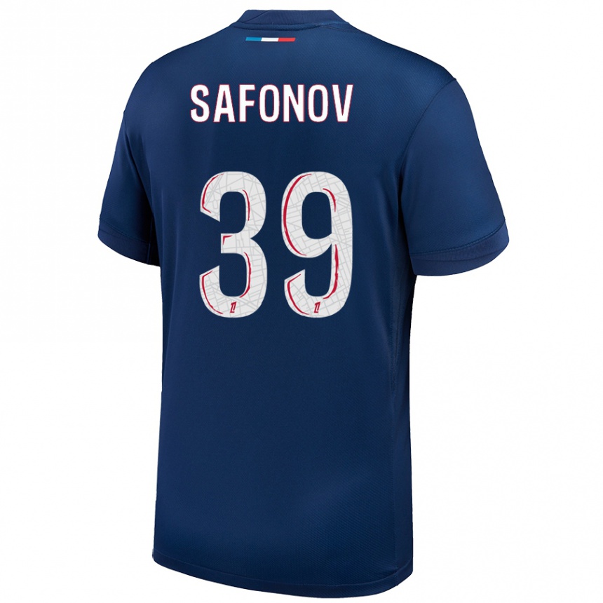 Kinder Fußball Matvey Safonov #39 Marineblau Weiß Heimtrikot Trikot 2024/25 T-Shirt Luxemburg