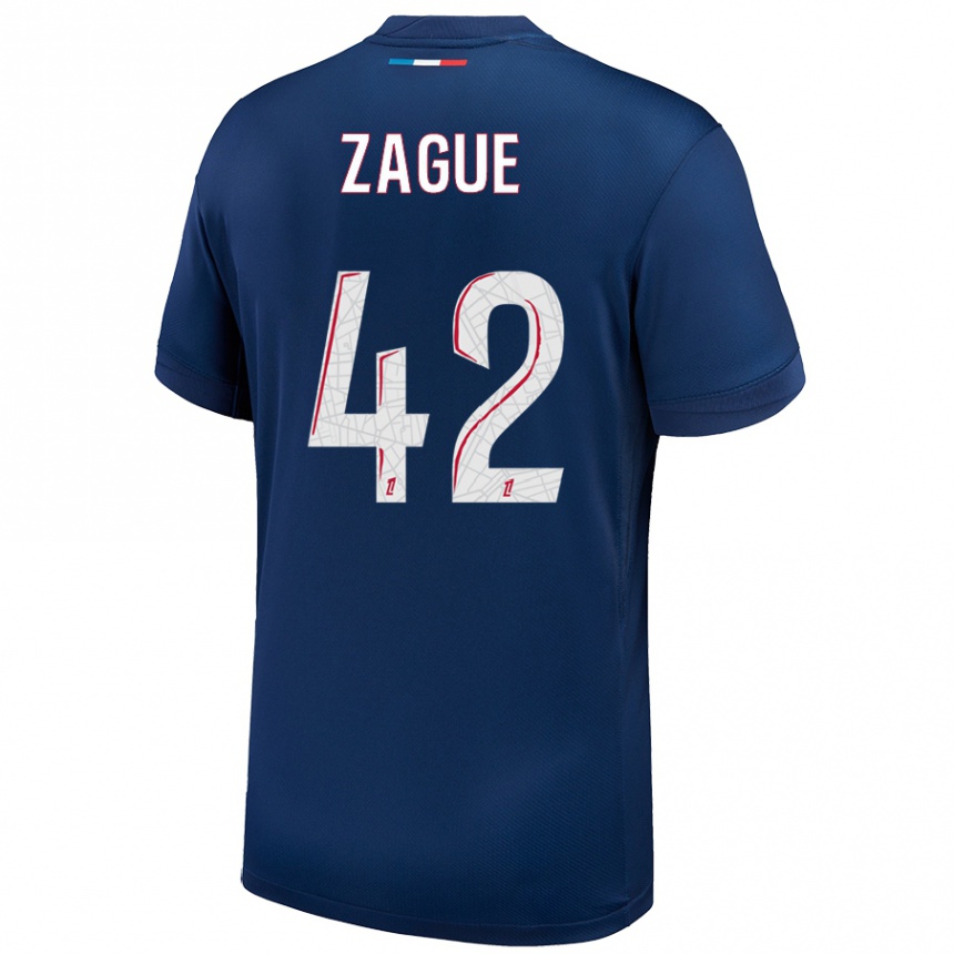 Kinder Fußball Yoram Zague #42 Marineblau Weiß Heimtrikot Trikot 2024/25 T-Shirt Luxemburg