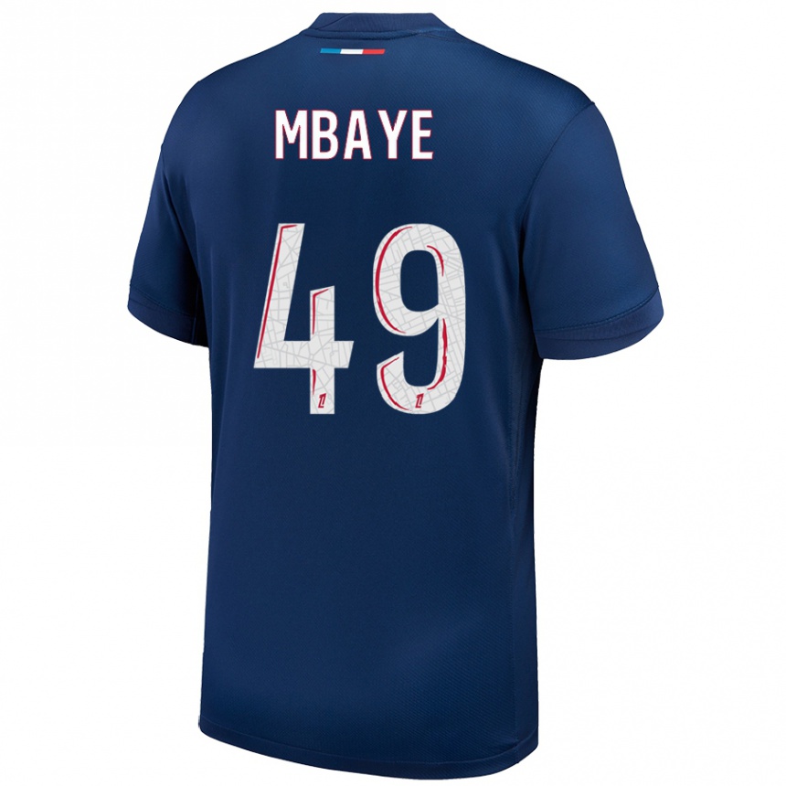 Kinder Fußball Ibrahim Mbaye #49 Marineblau Weiß Heimtrikot Trikot 2024/25 T-Shirt Luxemburg