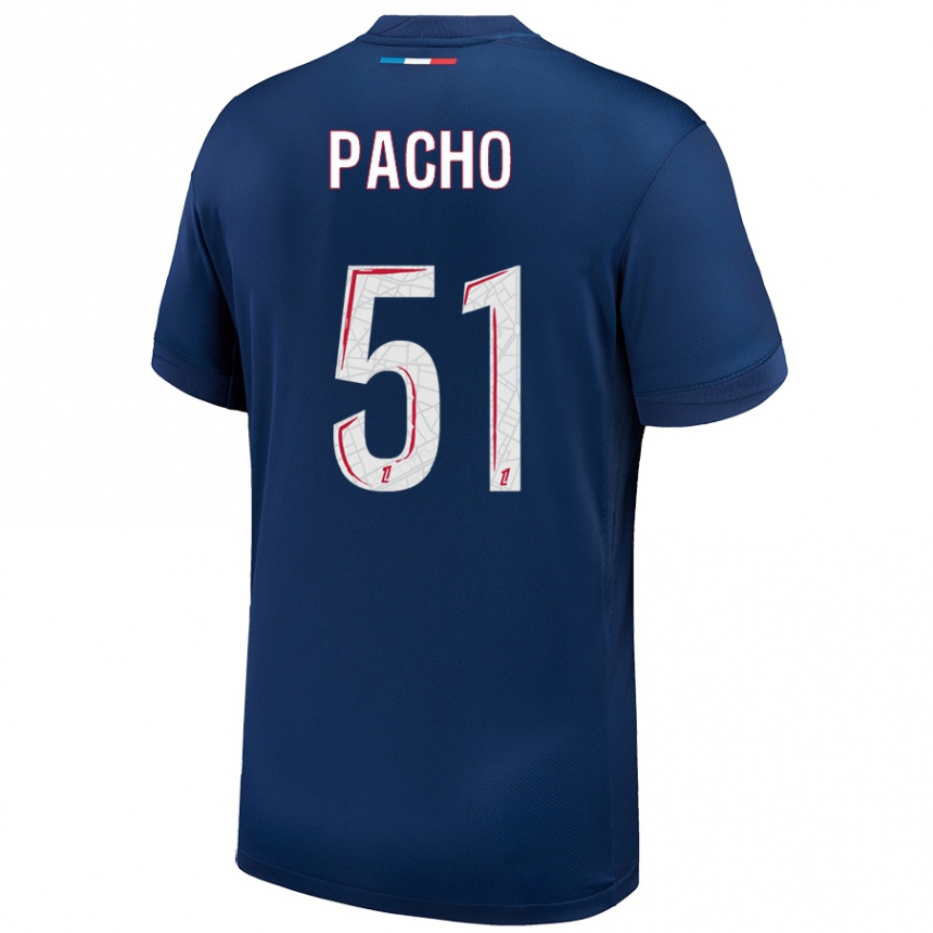 Kinder Fußball Willian Pacho #51 Marineblau Weiß Heimtrikot Trikot 2024/25 T-Shirt Luxemburg