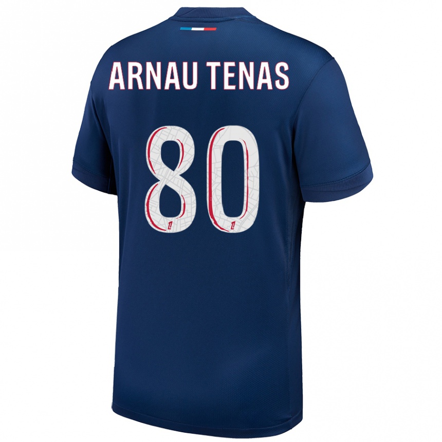 Kinder Fußball Arnau Tenas #80 Marineblau Weiß Heimtrikot Trikot 2024/25 T-Shirt Luxemburg