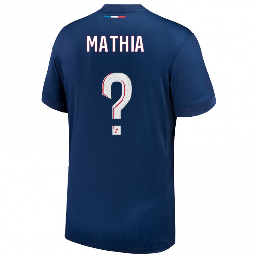 Kinder Fußball Olivier Mathia #0 Marineblau Weiß Heimtrikot Trikot 2024/25 T-Shirt Luxemburg