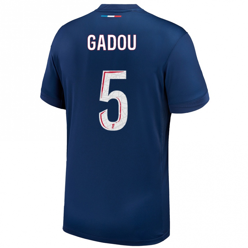 Kinder Fußball Joane Gadou #5 Marineblau Weiß Heimtrikot Trikot 2024/25 T-Shirt Luxemburg