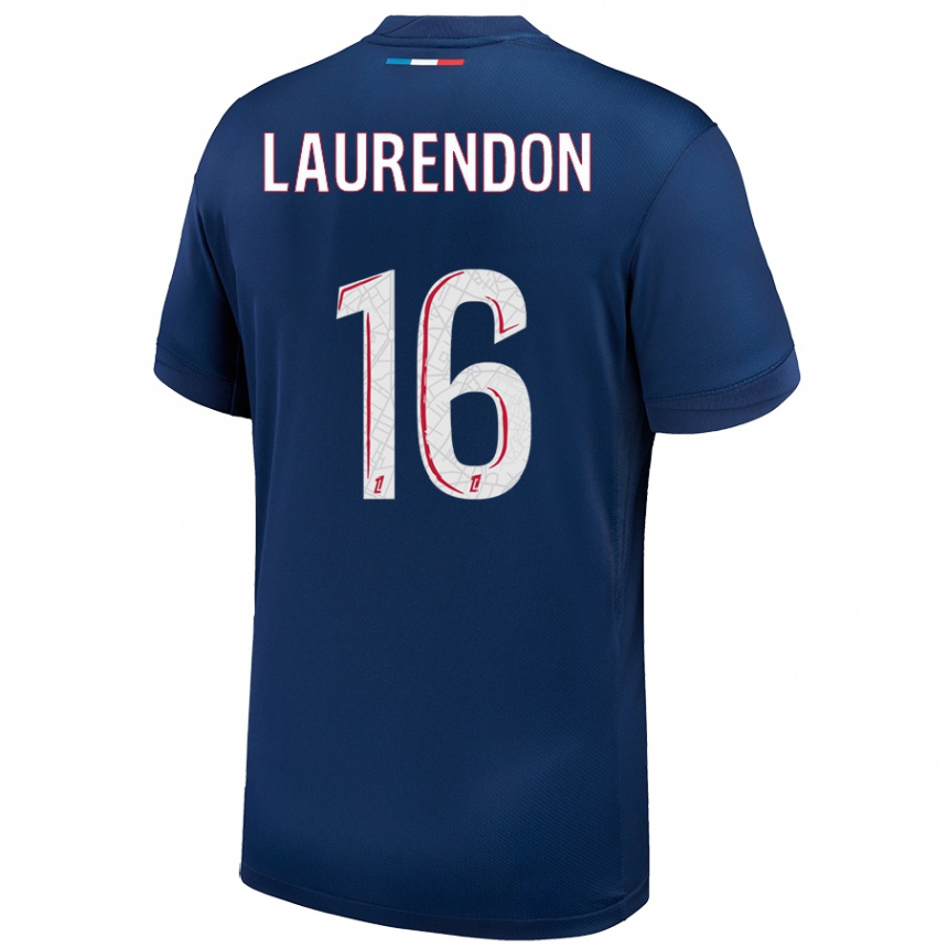 Kinder Fußball Bilal Laurendon #16 Marineblau Weiß Heimtrikot Trikot 2024/25 T-Shirt Luxemburg