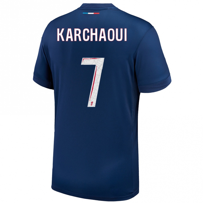 Kinder Fußball Sakina Karchaoui #7 Marineblau Weiß Heimtrikot Trikot 2024/25 T-Shirt Luxemburg