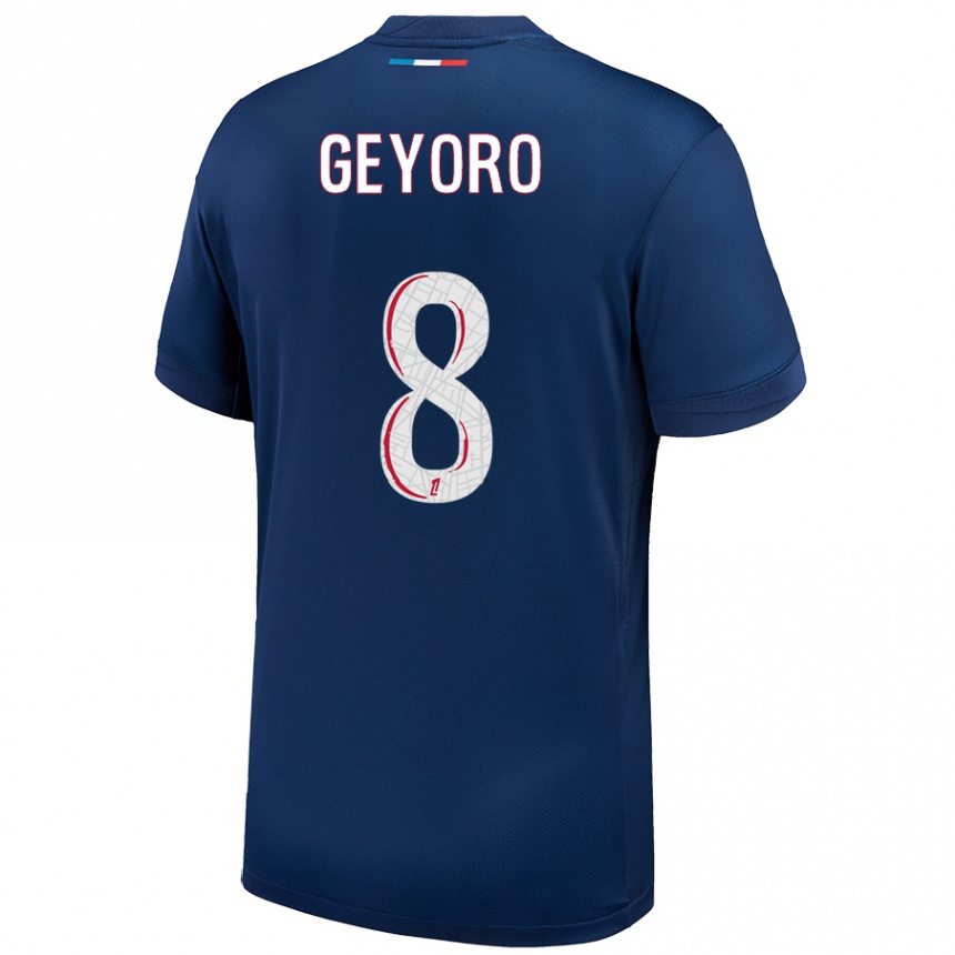 Kinder Fußball Grace Geyoro #8 Marineblau Weiß Heimtrikot Trikot 2024/25 T-Shirt Luxemburg