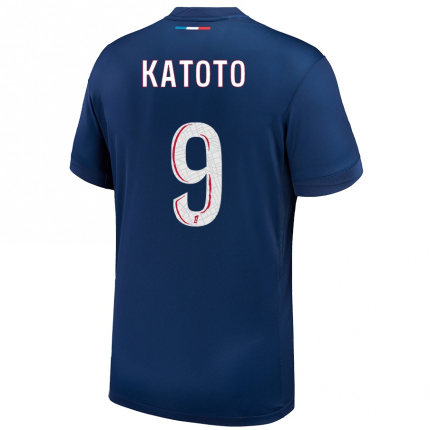 Kinder Fußball Marie-Antoinette Katoto #9 Marineblau Weiß Heimtrikot Trikot 2024/25 T-Shirt Luxemburg