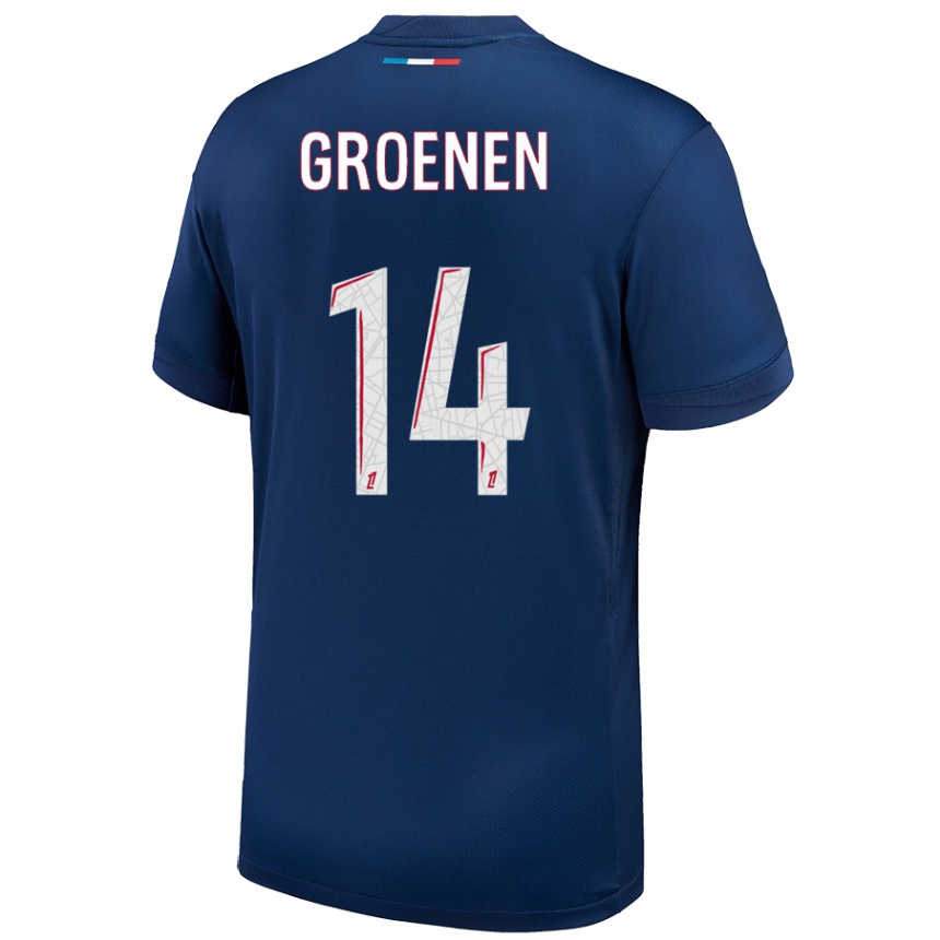 Kinder Fußball Jackie Groenen #14 Marineblau Weiß Heimtrikot Trikot 2024/25 T-Shirt Luxemburg