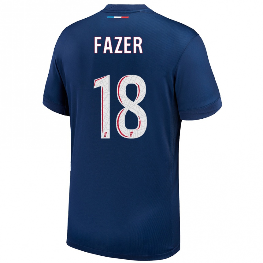 Kinder Fußball Laurina Fazer #18 Marineblau Weiß Heimtrikot Trikot 2024/25 T-Shirt Luxemburg