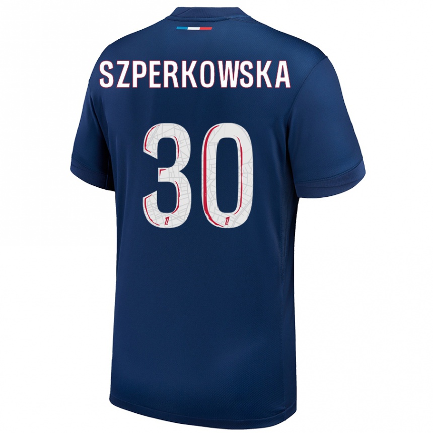 Kinder Fußball Oliwia Szperkowska #30 Marineblau Weiß Heimtrikot Trikot 2024/25 T-Shirt Luxemburg