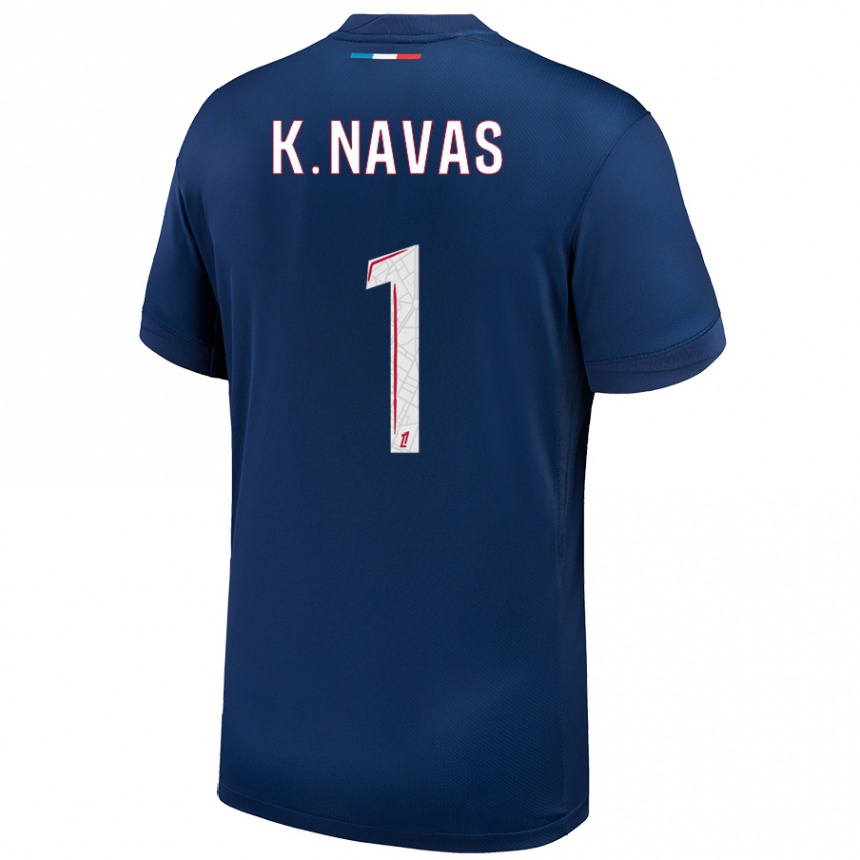 Kinder Fußball Keylor Navas #1 Marineblau Weiß Heimtrikot Trikot 2024/25 T-Shirt Luxemburg