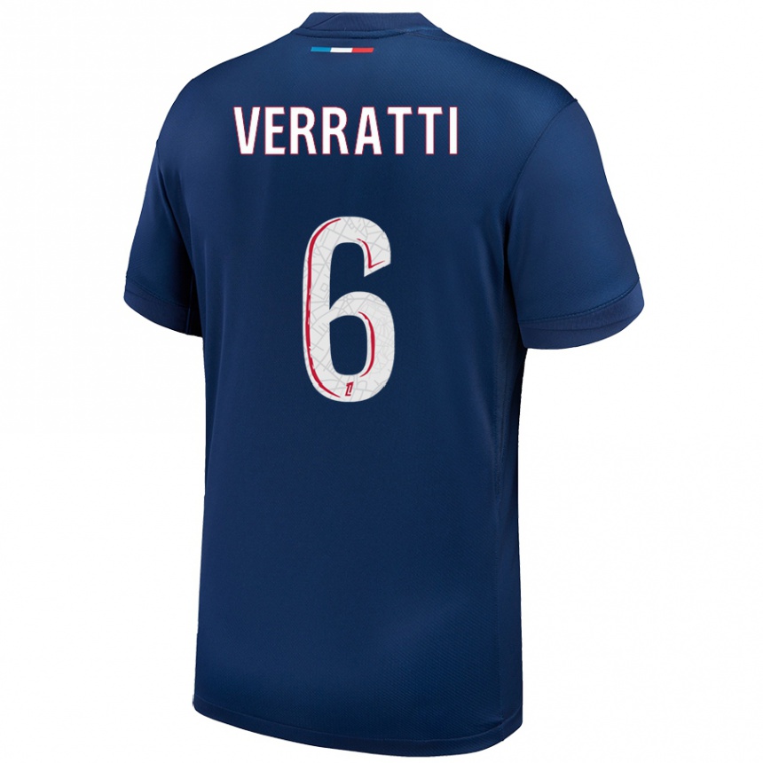 Kinder Fußball Marco Verratti #6 Marineblau Weiß Heimtrikot Trikot 2024/25 T-Shirt Luxemburg