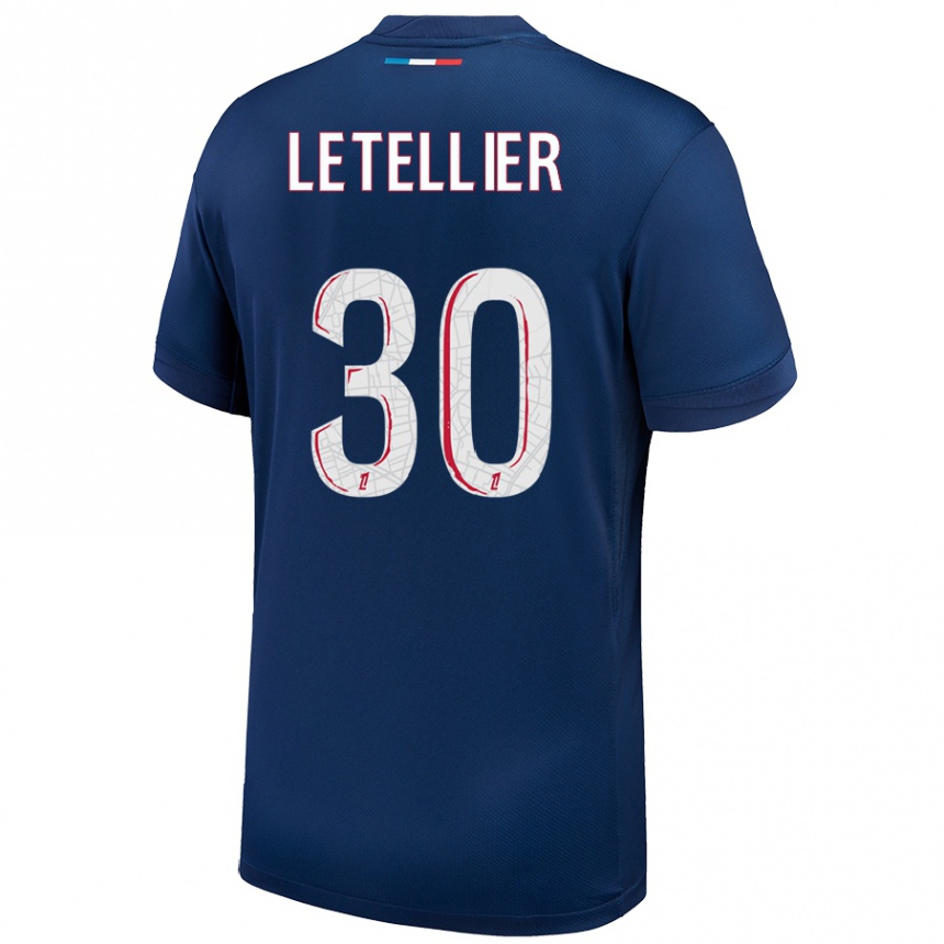 Kinder Fußball Alexandre Letellier #30 Marineblau Weiß Heimtrikot Trikot 2024/25 T-Shirt Luxemburg