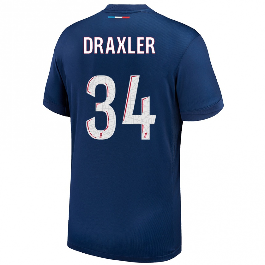 Kinder Fußball Julian Draxler #34 Marineblau Weiß Heimtrikot Trikot 2024/25 T-Shirt Luxemburg