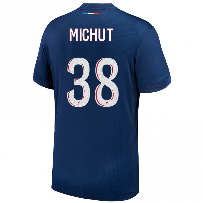 Kinder Fußball Edouard Michut #38 Marineblau Weiß Heimtrikot Trikot 2024/25 T-Shirt Luxemburg