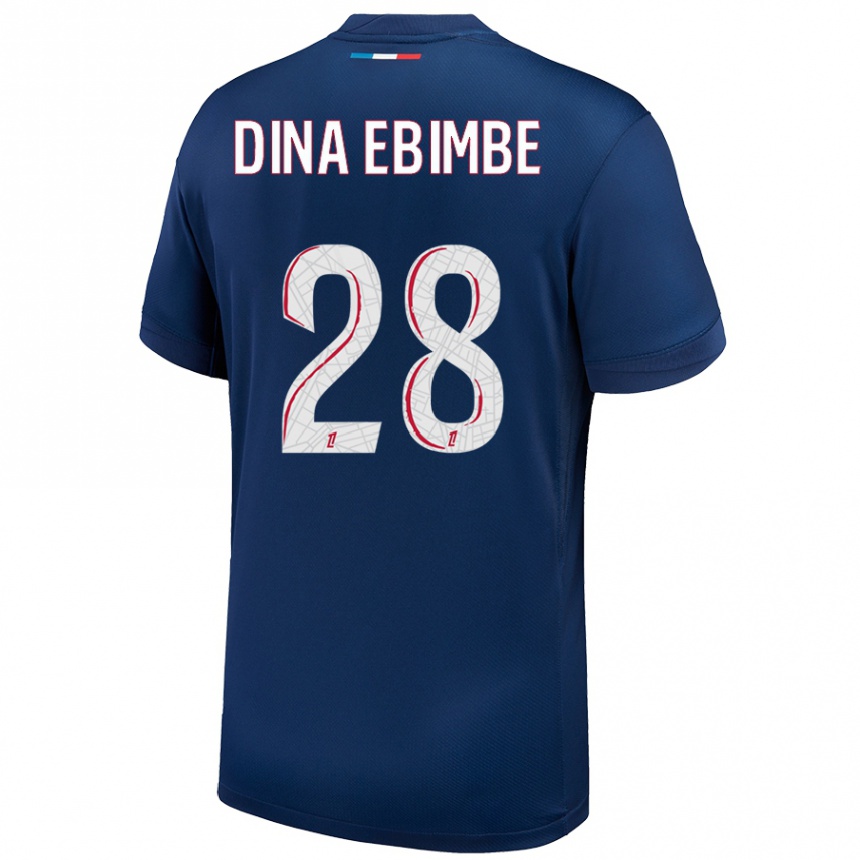 Kinder Fußball Eric Junior Dina Ebimbe #28 Marineblau Weiß Heimtrikot Trikot 2024/25 T-Shirt Luxemburg