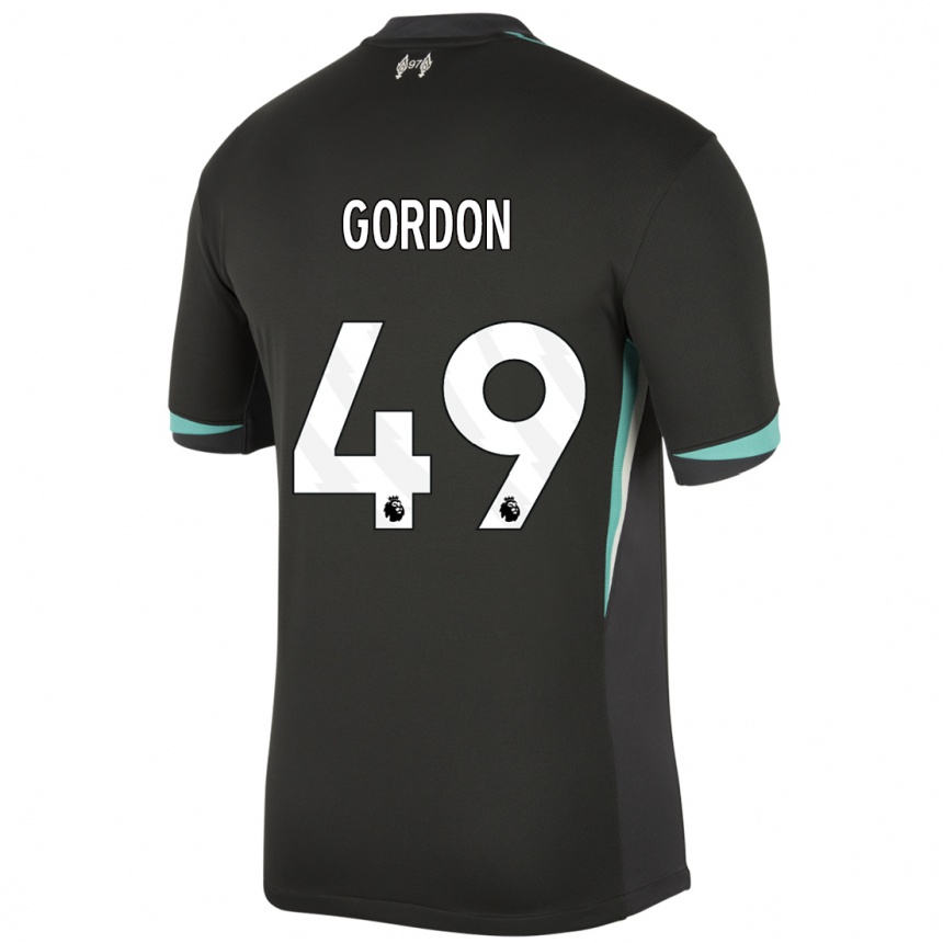 Kinder Fußball Kaide Gordon #49 Schwarz Anthrazitweiß Auswärtstrikot Trikot 2024/25 T-Shirt Luxemburg