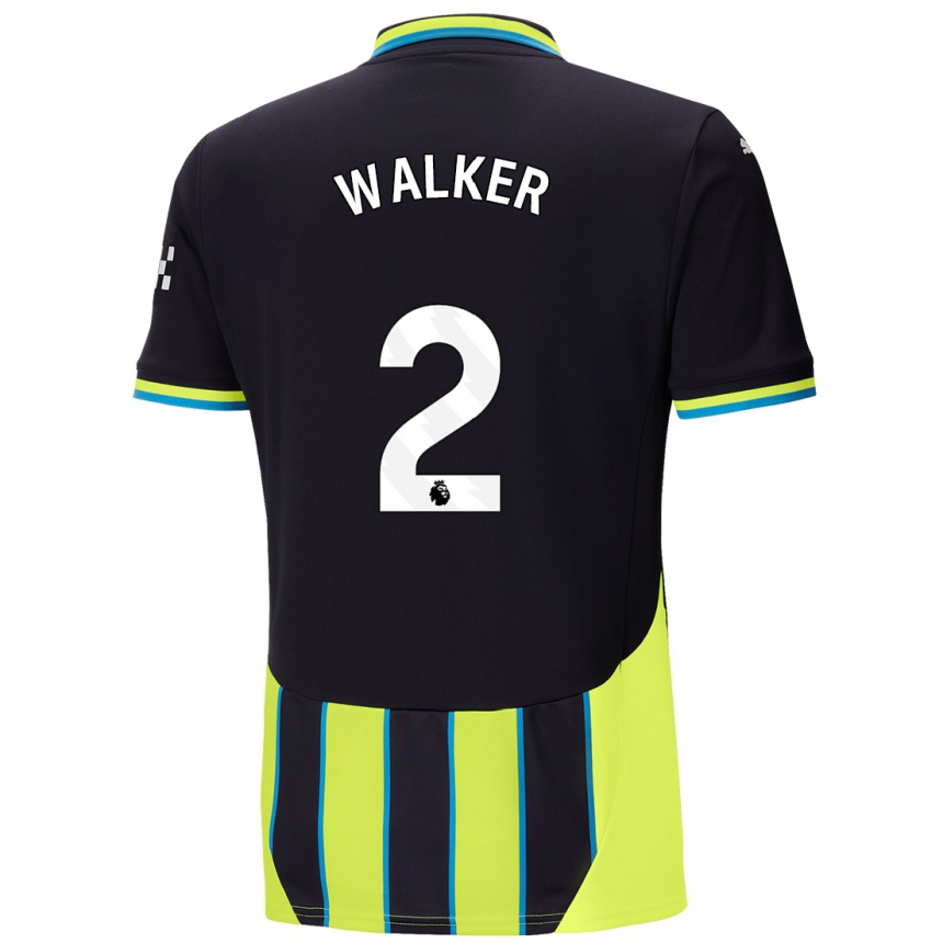 Kinder Fußball Kyle Walker #2 Blaugelb Auswärtstrikot Trikot 2024/25 T-Shirt Luxemburg