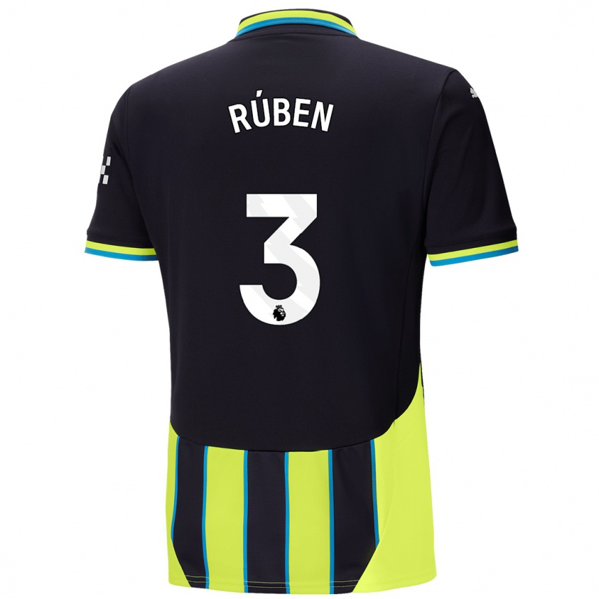 Kinder Fußball Ruben Dias #3 Blaugelb Auswärtstrikot Trikot 2024/25 T-Shirt Luxemburg