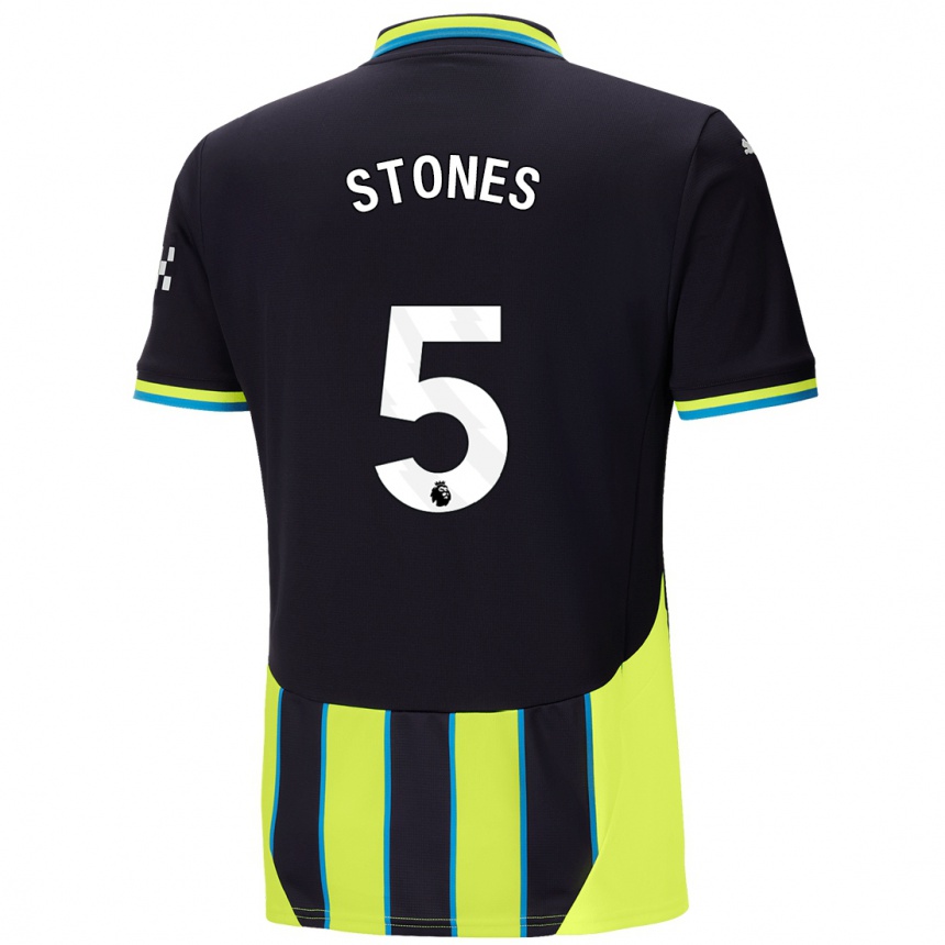 Kinder Fußball John Stones #5 Blaugelb Auswärtstrikot Trikot 2024/25 T-Shirt Luxemburg