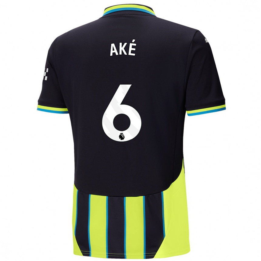 Kinder Fußball Nathan Ake #6 Blaugelb Auswärtstrikot Trikot 2024/25 T-Shirt Luxemburg