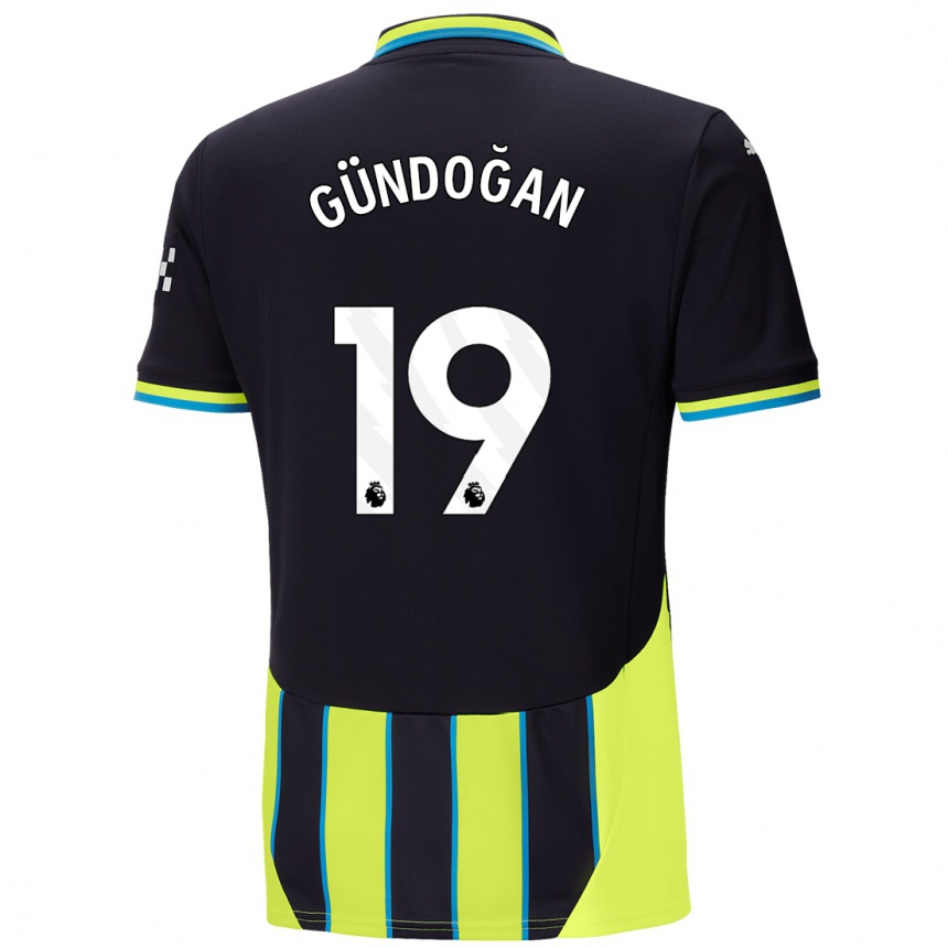 Kinder Fußball Ilkay Gundogan #19 Blaugelb Auswärtstrikot Trikot 2024/25 T-Shirt Luxemburg