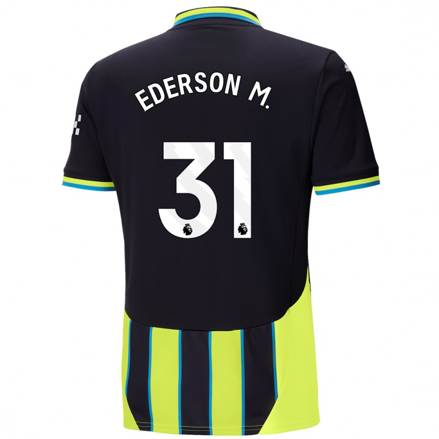 Kinder Fußball Ederson Moraes #31 Blaugelb Auswärtstrikot Trikot 2024/25 T-Shirt Luxemburg