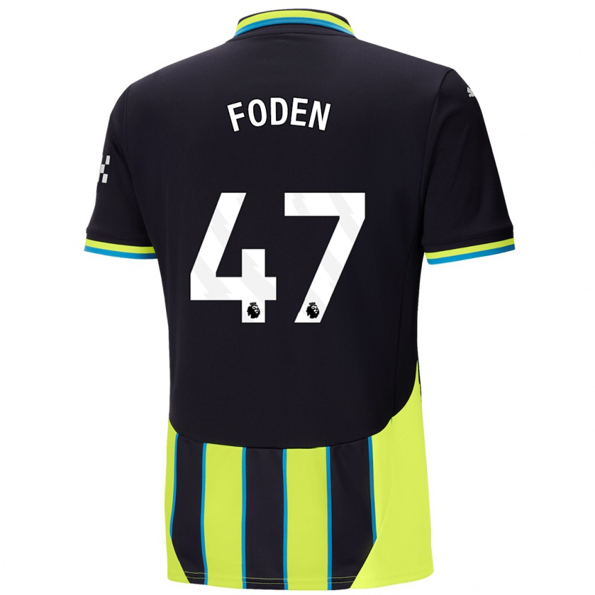 Kinder Fußball Phil Foden #47 Blaugelb Auswärtstrikot Trikot 2024/25 T-Shirt Luxemburg