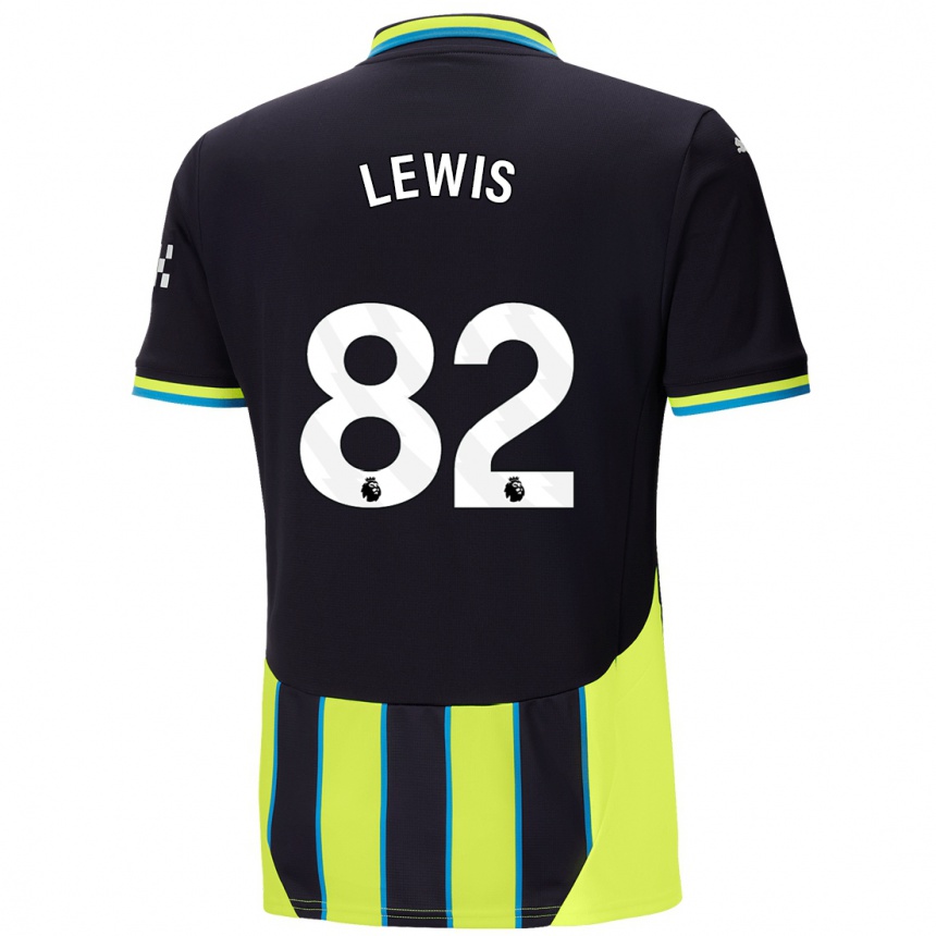 Kinder Fußball Rico Lewis #82 Blaugelb Auswärtstrikot Trikot 2024/25 T-Shirt Luxemburg