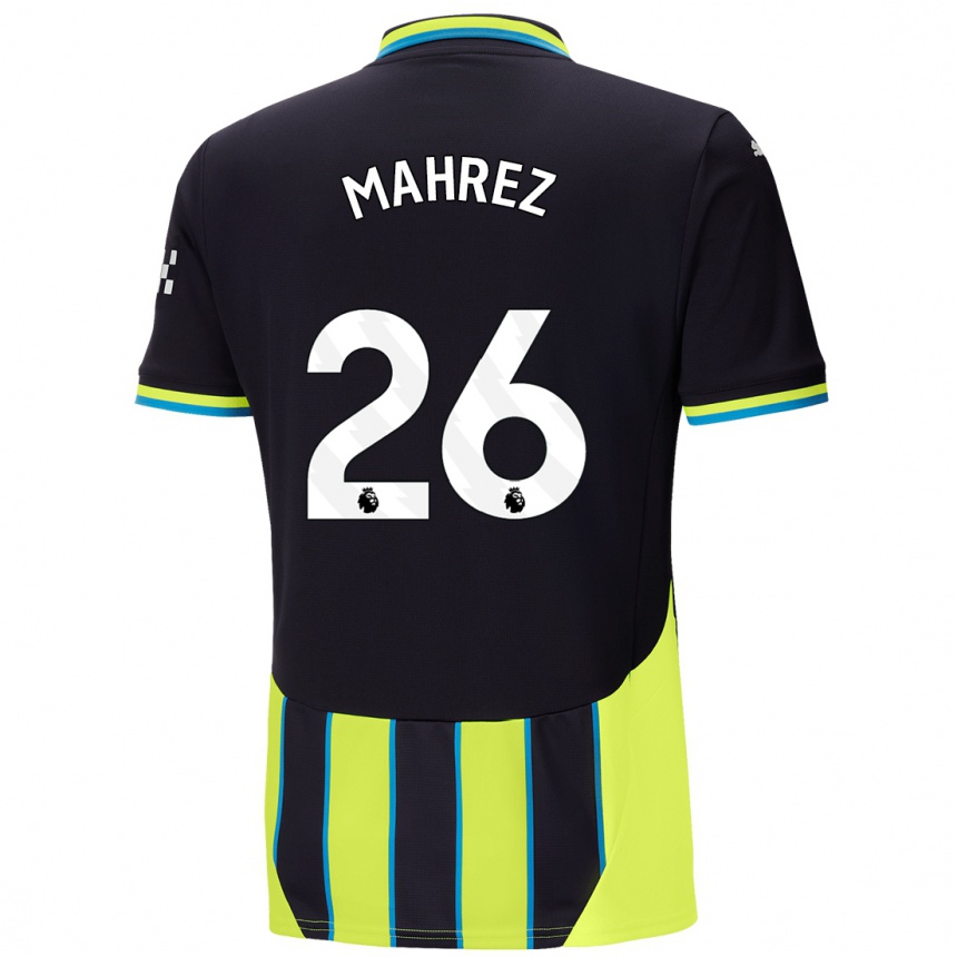 Kinder Fußball Riyad Mahrez #26 Blaugelb Auswärtstrikot Trikot 2024/25 T-Shirt Luxemburg