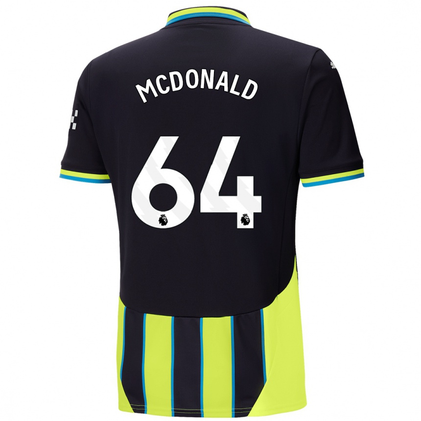 Kinder Fußball Rowan Mcdonald #64 Blaugelb Auswärtstrikot Trikot 2024/25 T-Shirt Luxemburg