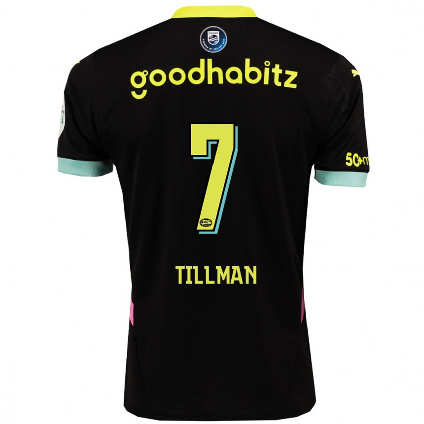 Kinder Fußball Malik Tillman #7 Schwarz Gelb Auswärtstrikot Trikot 2024/25 T-Shirt Luxemburg