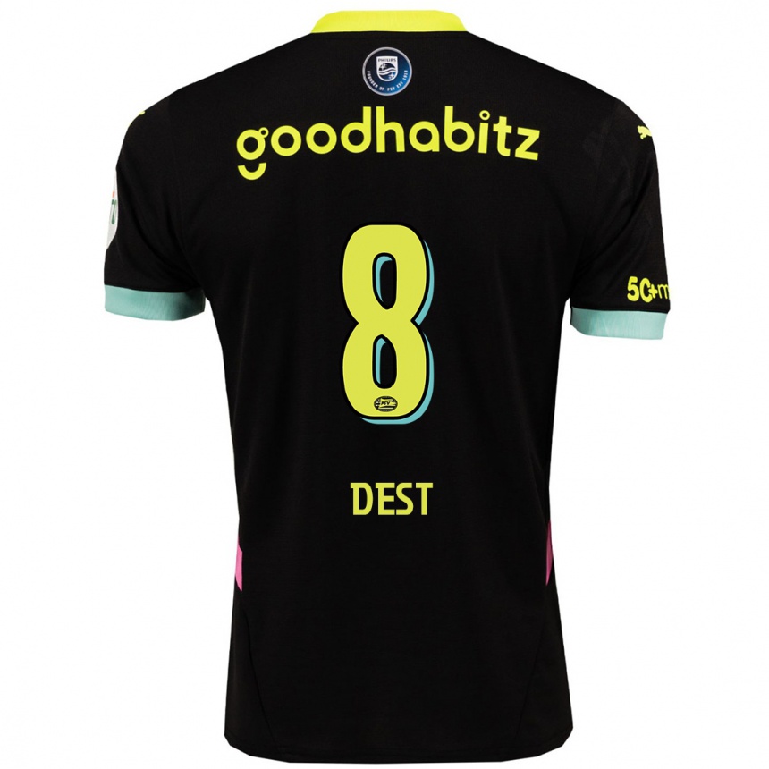 Kinder Fußball Sergino Dest #8 Schwarz Gelb Auswärtstrikot Trikot 2024/25 T-Shirt Luxemburg